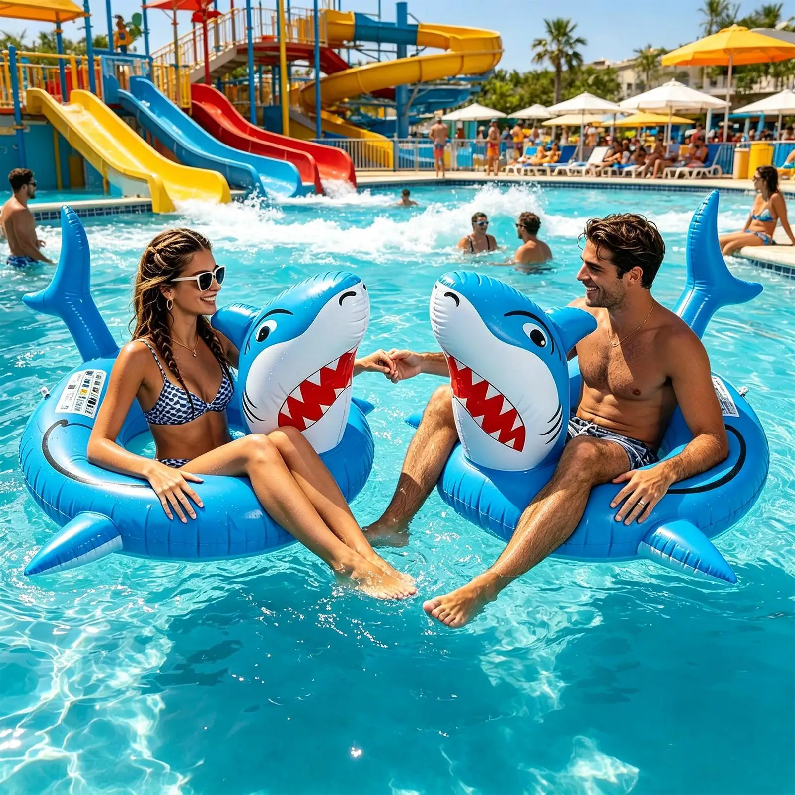 Shark Pool Floats For Adults Inflatable Swim Tube Ring Toy Summer Tanning Water Floating Lounge For Women Men Summer Vacation