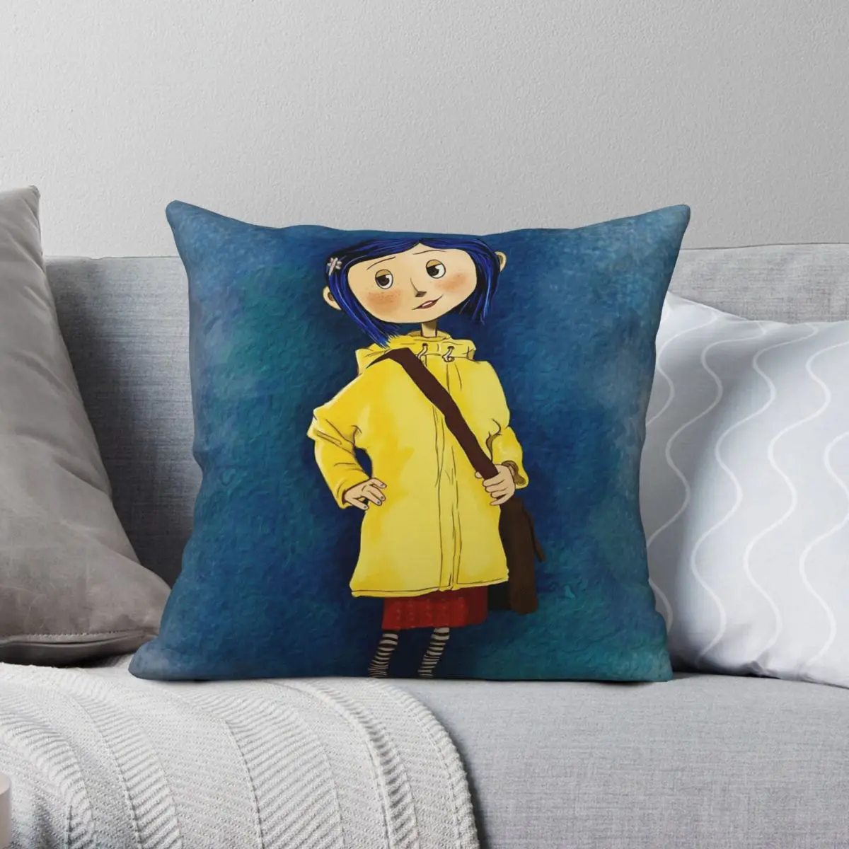 Coraline Square Pillowcase Polyester Linen Velvet Printed Zip Decor Room Cushion Cover