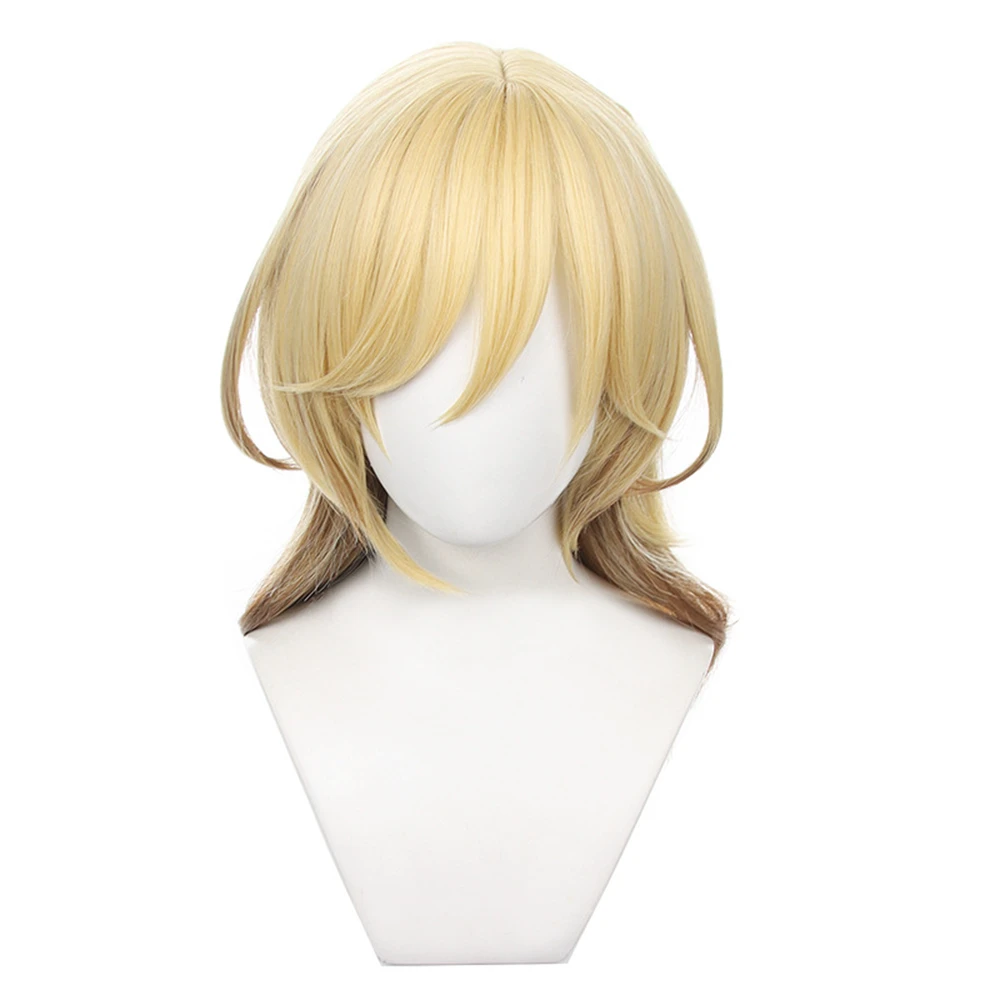 High Quality Kaveh Cosplay Wig Game Genshin Impact Kaveh Wig 50cm Long Linen Gold With Braid Heat Resistant Hair Wigs + Wig Cap