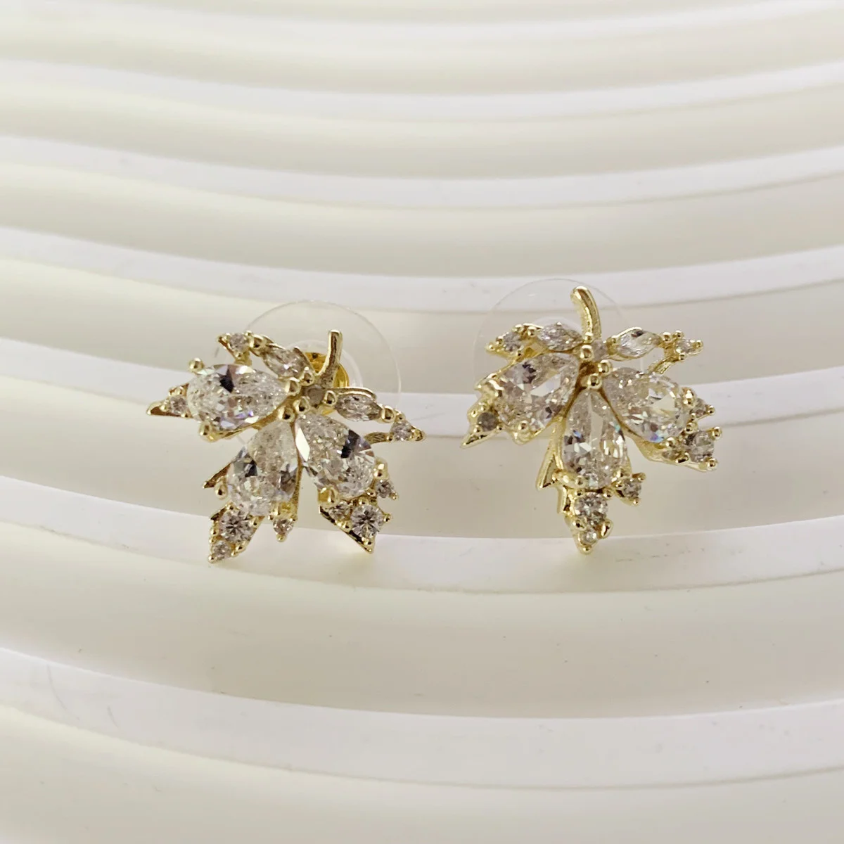Sparkling Elegant Golden Maple Leaf Zircon Earrings Vintage Nature Jewelry for Daily Wear, Parties Gifting to Friends & Family