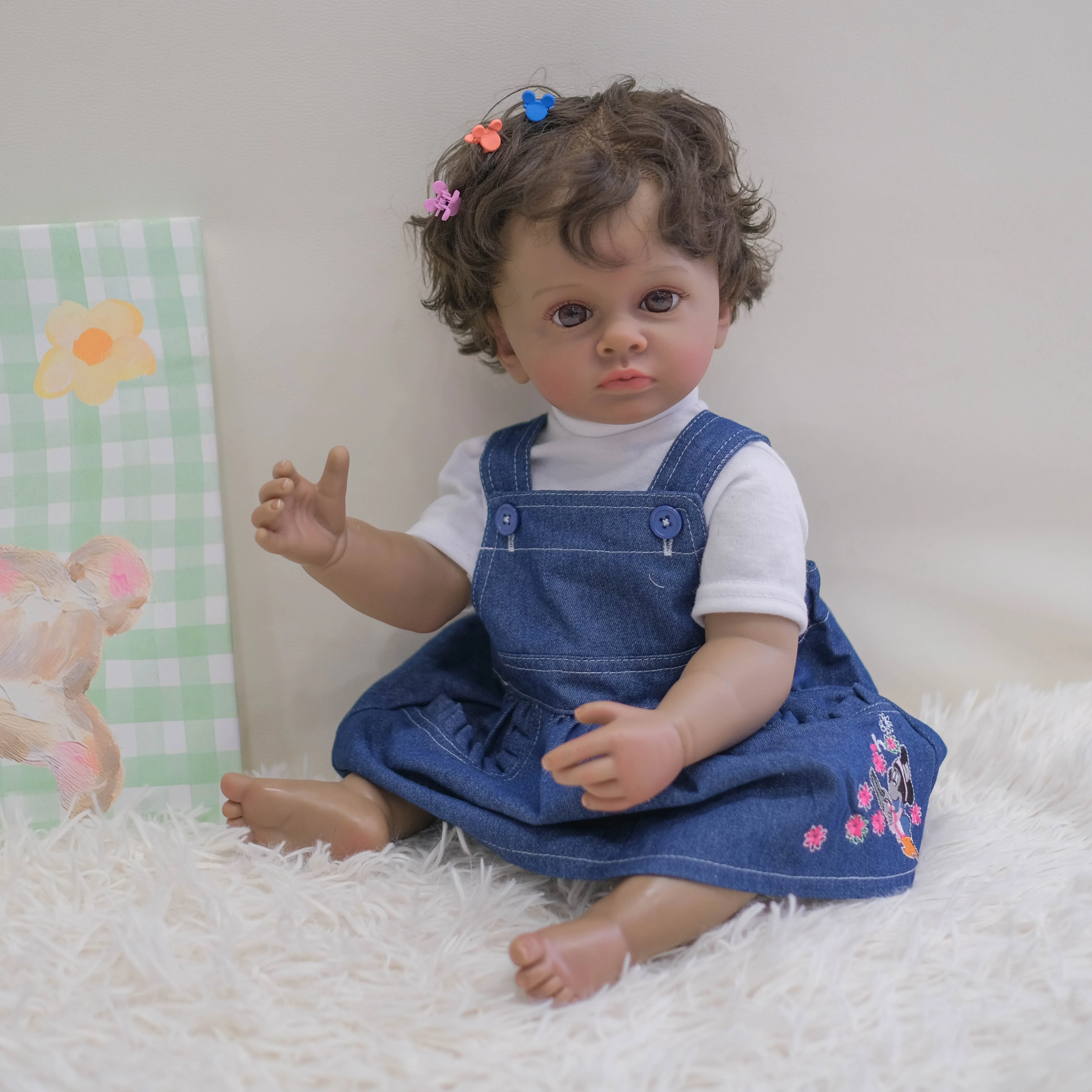 NPK 22inch Reborn Baby Doll Full Vinyl Body Girl Tutti Dark Skin  High Quality Hand Painted Doll