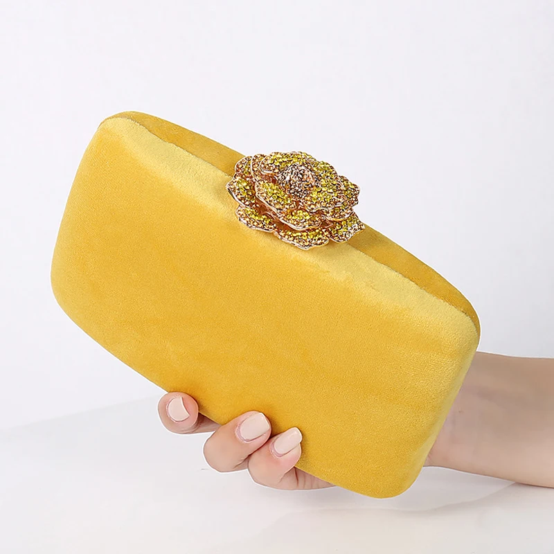 Fuzzy Tote Bag Bridal Party Clutch For Women Luxury Yellow Handbags Wedding Flannel Small Designer Bags Diamond Flower Purses