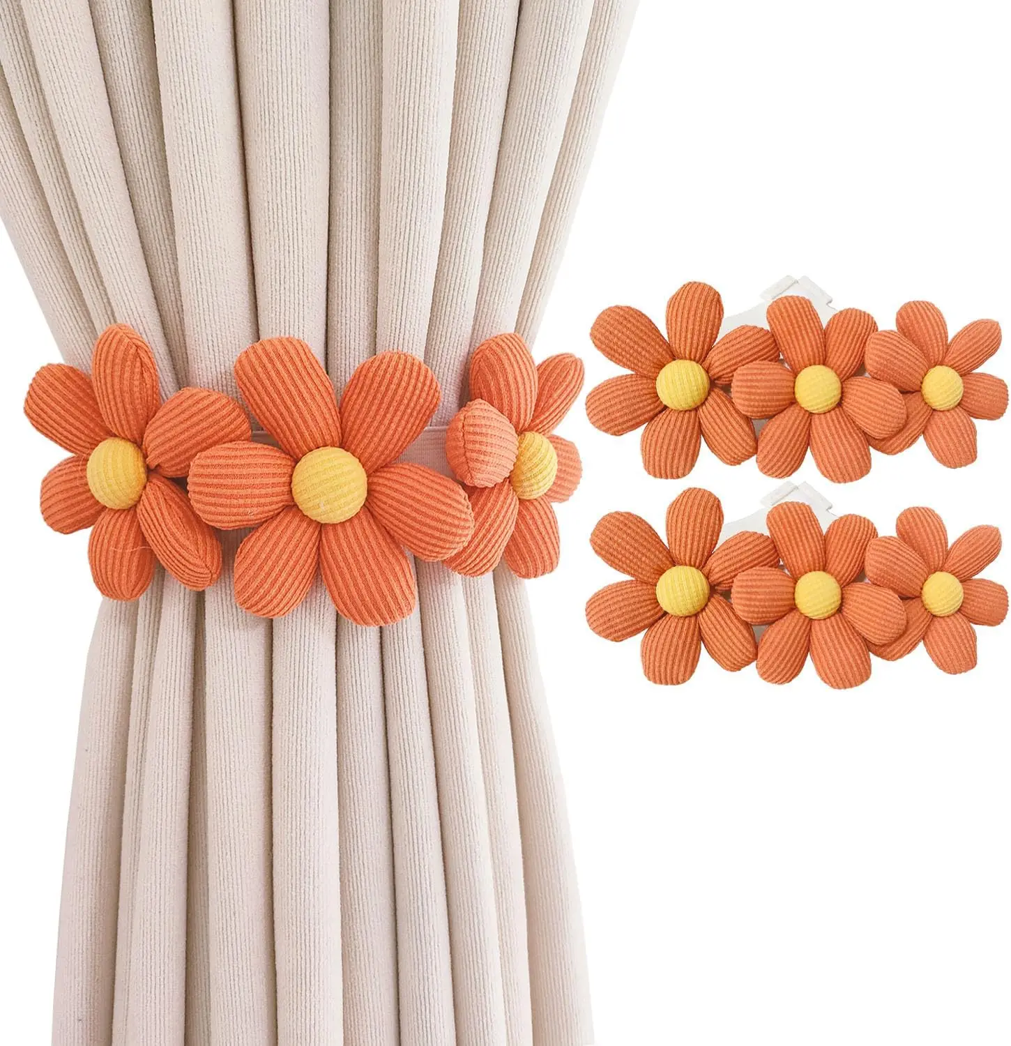 

2 шт. оранжевых завязок для штор в виде цветов - декоративные веревки для украшения окон спальни, милый дизайн