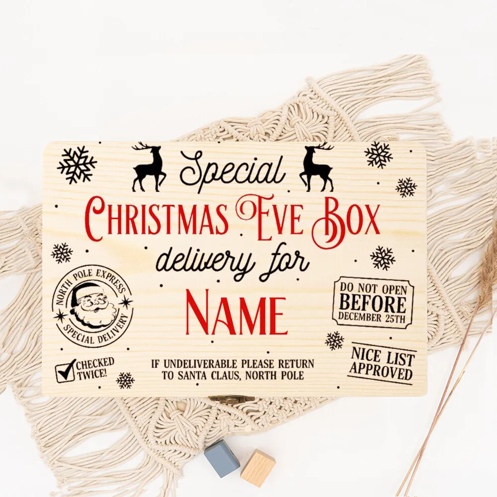 Personalised Christmas Eve Box Kids Wooden Memory Box Newborn Xmas Keepsake Decor for Children Boys Girls Memory Boxes