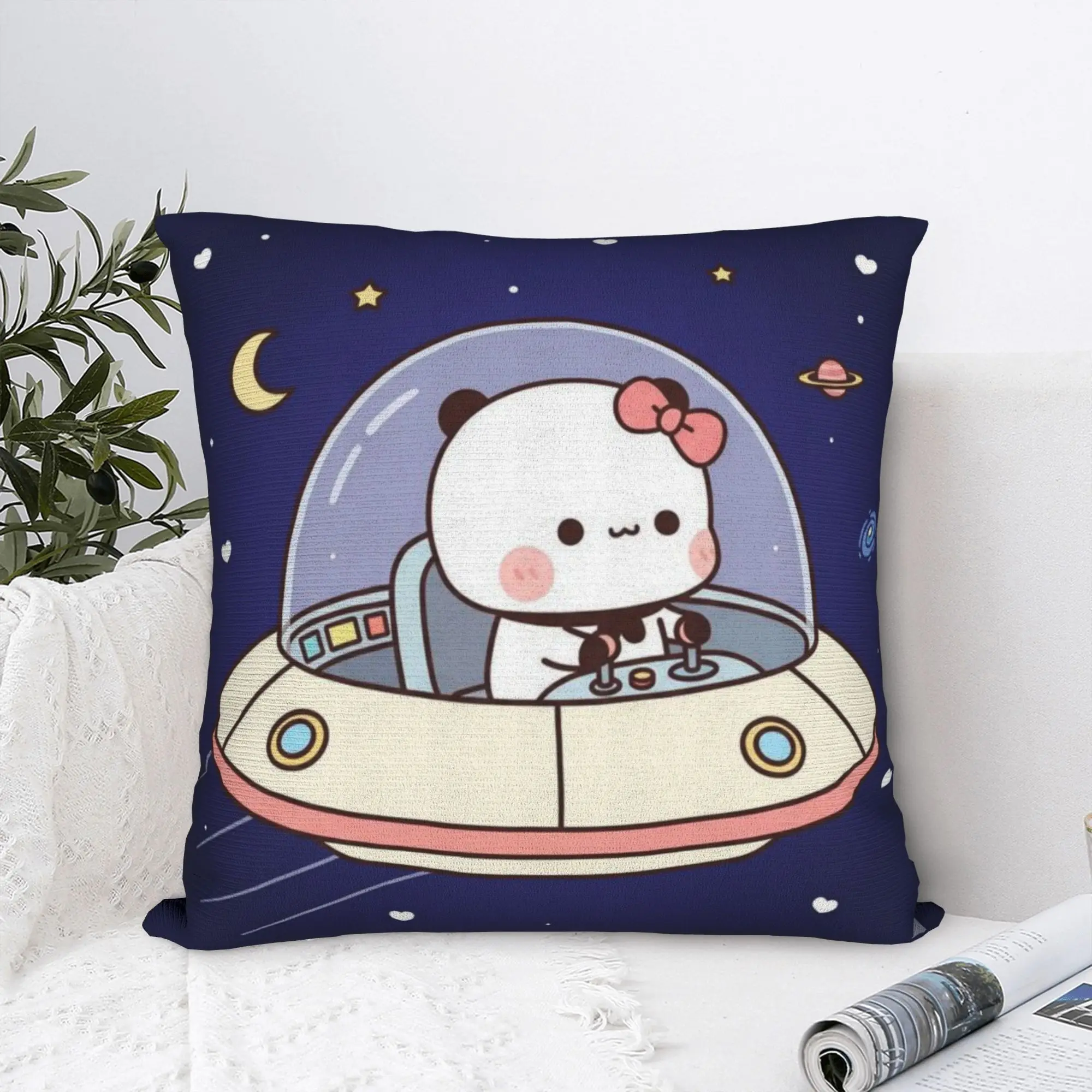 Cartoon Panda Bubu Dudu Pillowcase Polyester Cushion Cover Decoration Alien Spaceships Pillow Case Cover Home Square 45*45cm
