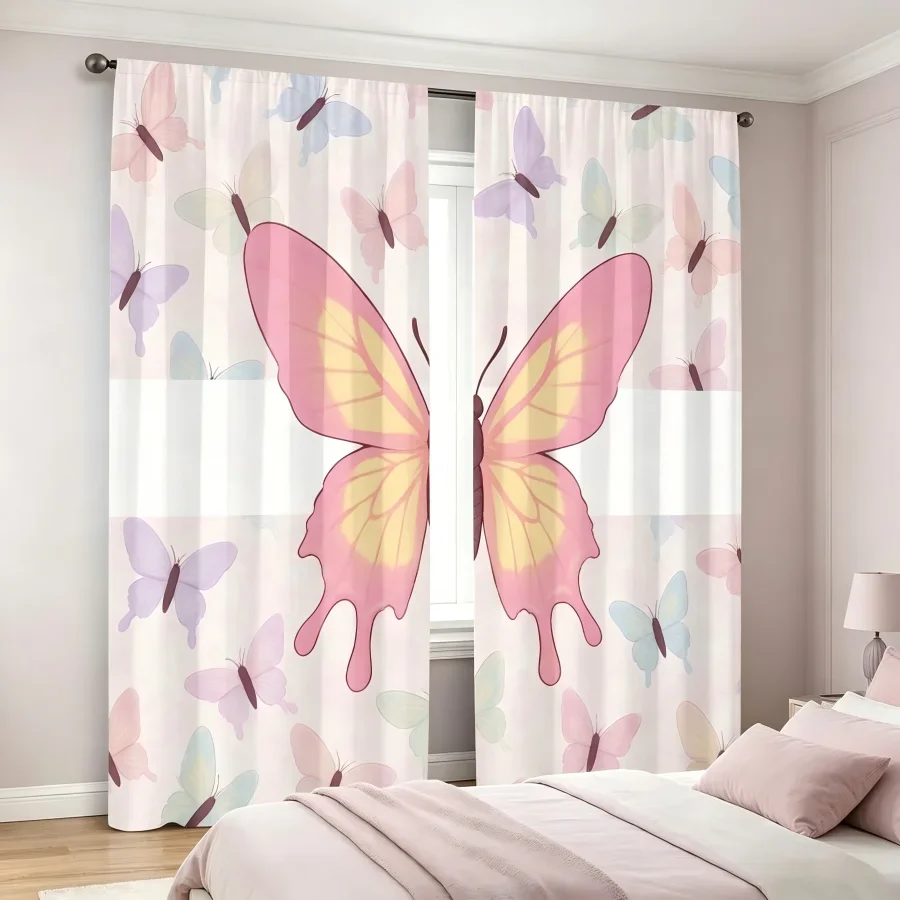 Cute Butterfly Print Curtains for Bedroom Nursery Room Window Decor Light Filtering Panels