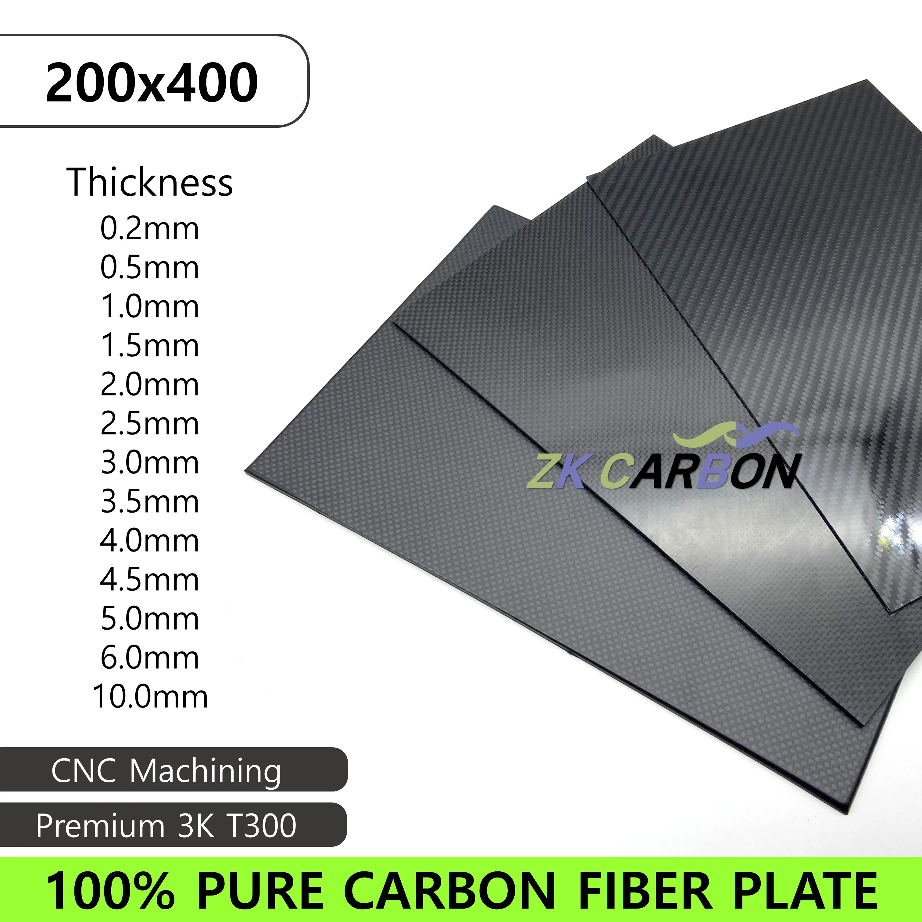 200×400mm Pure Carbon Fiber Plate Panel Sheets 1mm 1.5mm 2mm 3mm 5mm 6mm Thickness High Hardness Composite Material for RC Parts