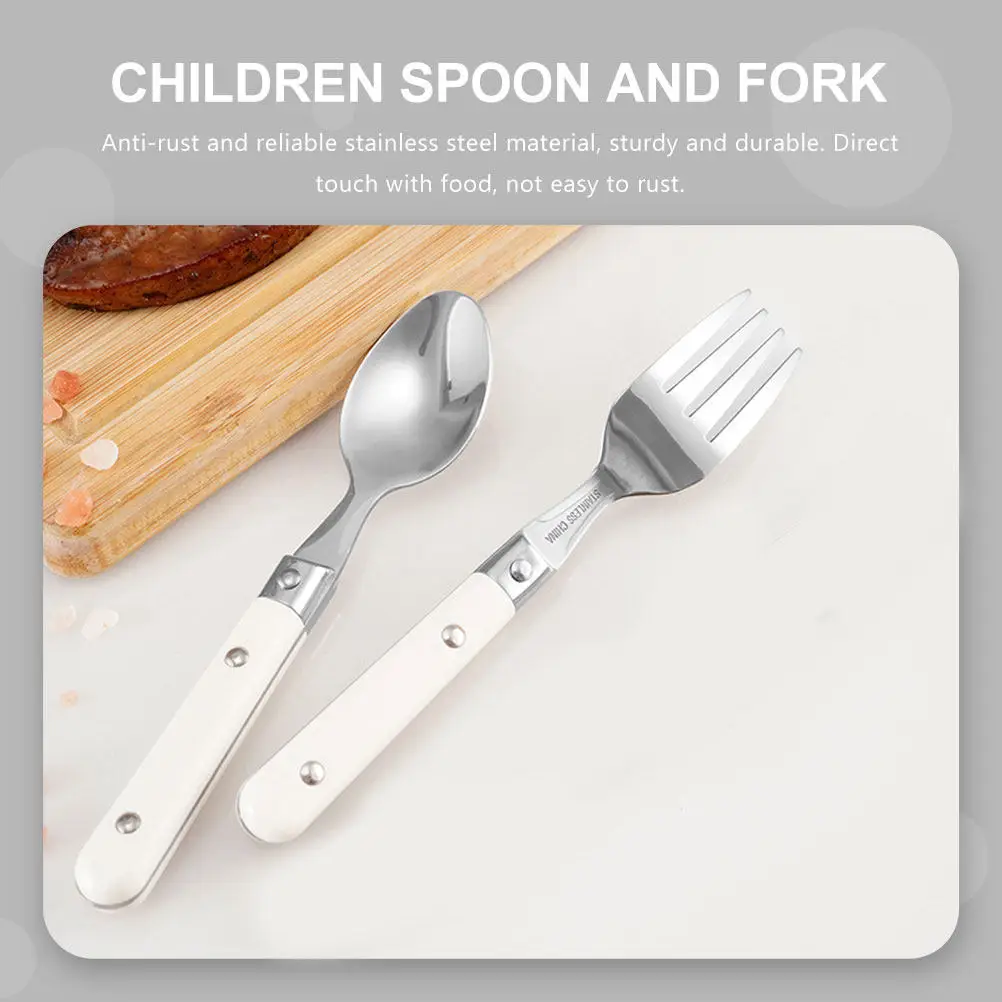 

2Pcs Children Fork Spoon Set Food-Grade Stainless Steel Kid Flatware Ergonomic Plastic Handle Baby Cutlery for Grasp Training