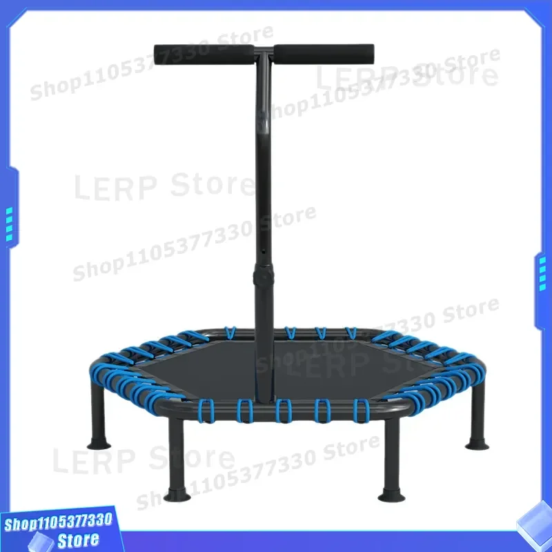Hexagonal Kids Indoor Trampoline with Armrests Small Household Fitness Jumping Bed Adjustable Height for Children Exercise