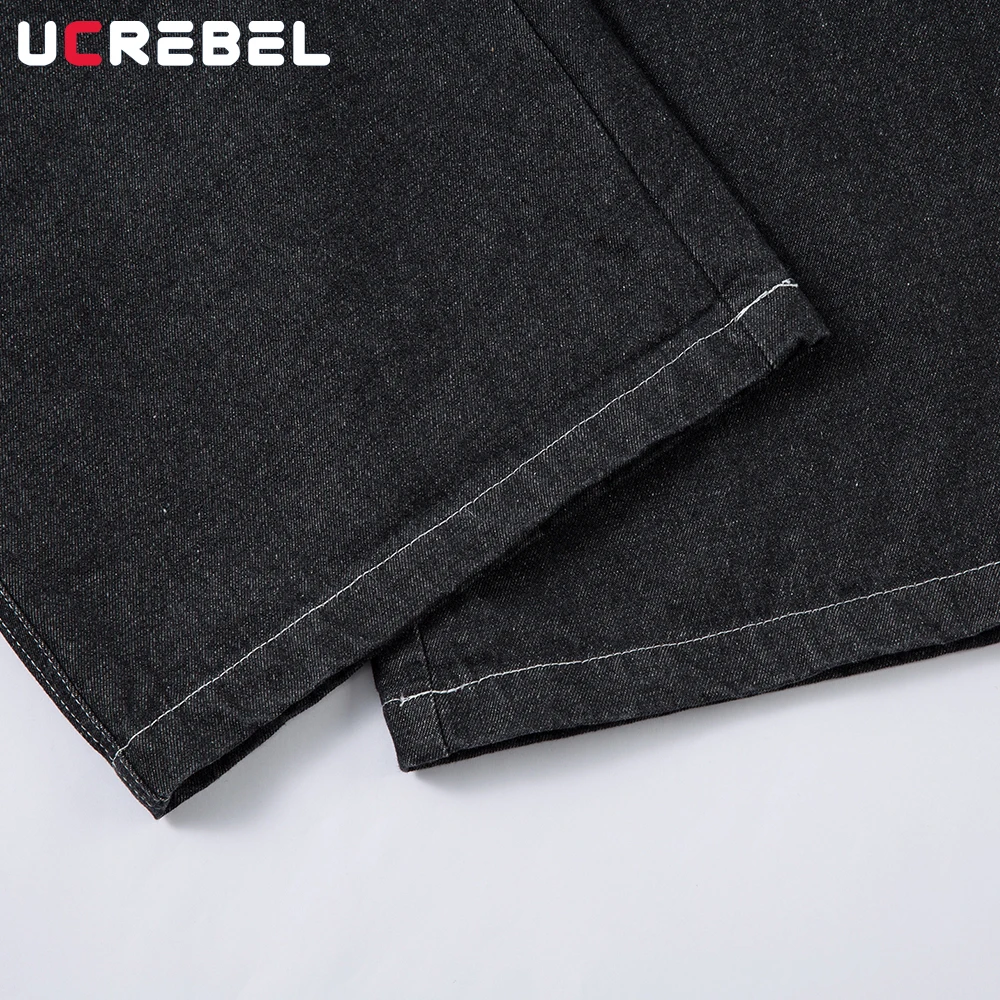 กระเป๋าซิป Spliced กางเกงยีนส์ Mens Hip Hop High Street ล้างหลวมขากว้าง Dark Denim กางเกงผู้ชาย