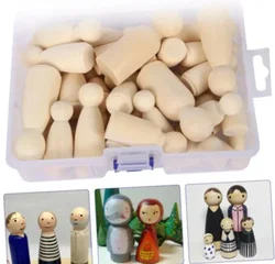 50 DIY Wooden Peg Dolls Family Kit - Unfinished Blank Peg People to Paint and Customize - Arts and Crafts Supplies