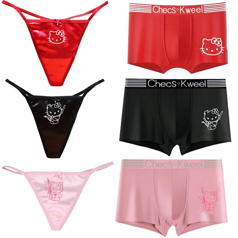 Anime Couple Underwear Hello Kitty Cute Thong Sexy Seamless Pearl Bow Low Waisted Pure Cotton Crotch Pants for Women Accessories