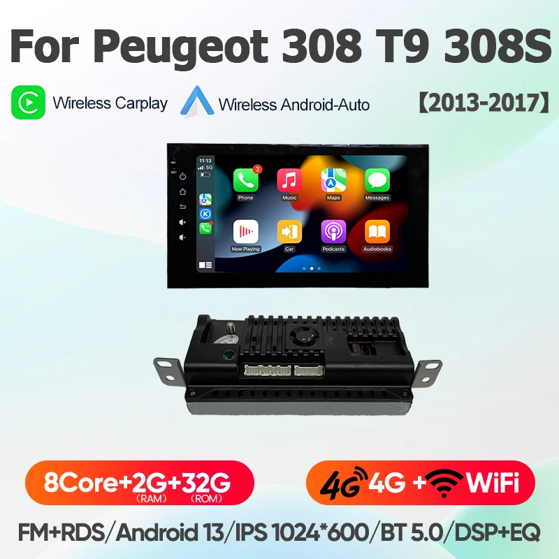For Peugeot 308 T9 308S 2013 - 2017 Android 13 wifi+4G Carplay Car Radio Navigation GPS Multimedia Video Player BT Stereo auto image 3
