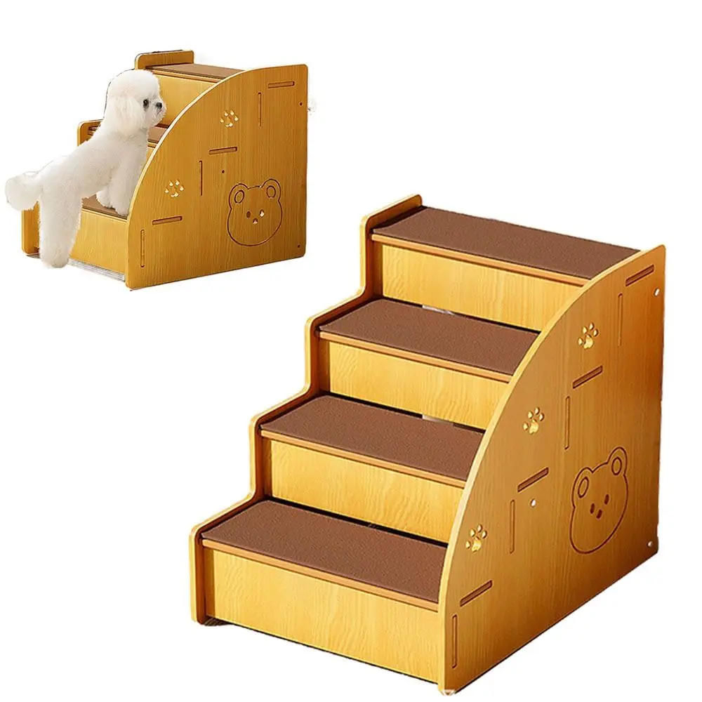 

Eco-Friendly Non-Slip Wood Pet Stairs Removable 2/3/4 Steps Pet Steps Wide Large Load Bearing Pet Ramp Cats