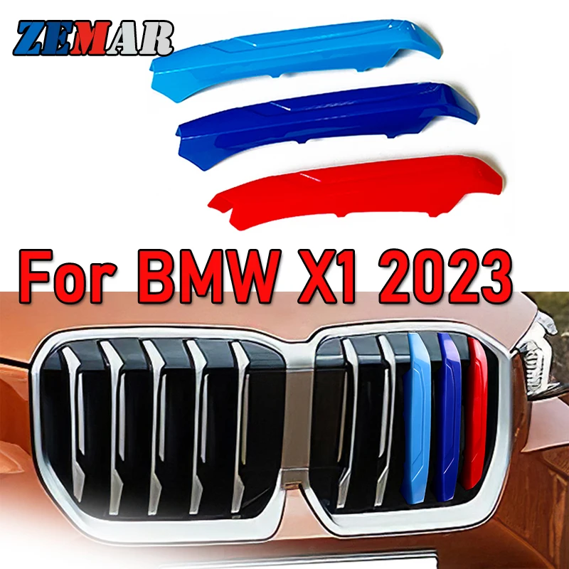 ZEMAR 3pcs ABS For BMW X1 2023 U11 2024 Car Racing Grille Strip Trim Clip M Power Performance Accessories