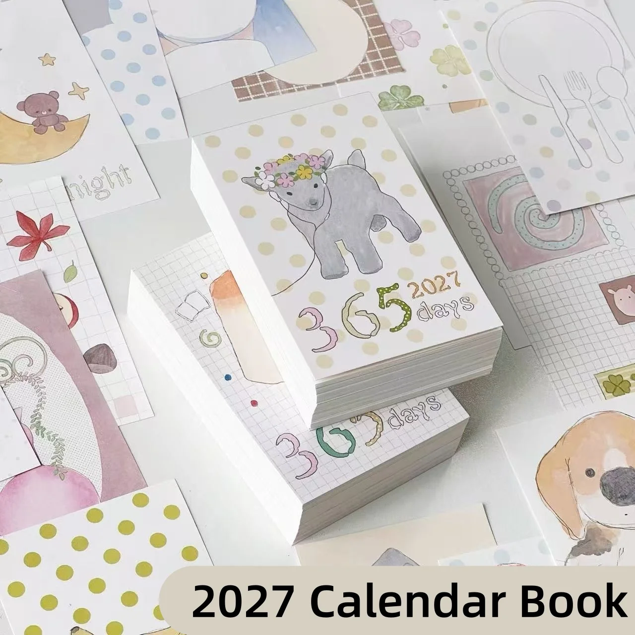 2027 Hand-drawn Illustration 365 Mini Calendar & Journaling Supplies - One Page Per Day, Tearable Desk Calendar Ornaments