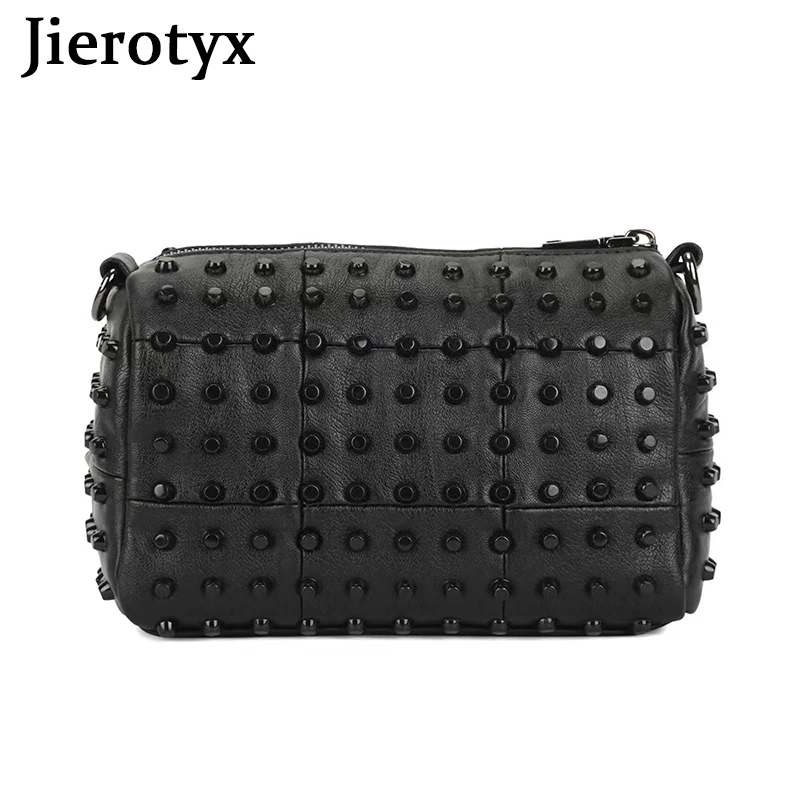 Imagem -03 - Bolsas Crossbody Cravejadas com Jierotyx para Mulheres Bolsa de Couro Preto Estilo Gótico Vintage Bolsas de Ombro Femininas Dropship