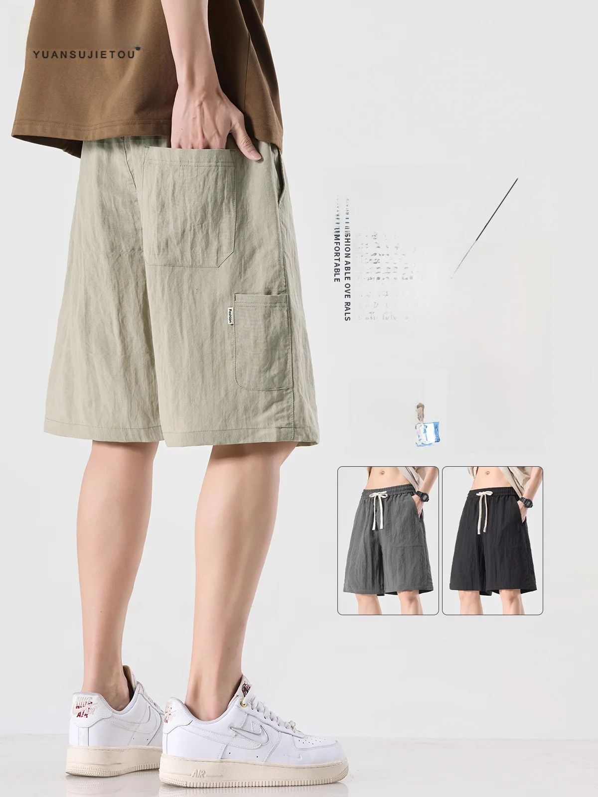 

Men's Qui Dry Ice Silk Linen orts Summer Outdoor Wear Faionable Versatile Straight Leg Casual Pants mid Waist Fit