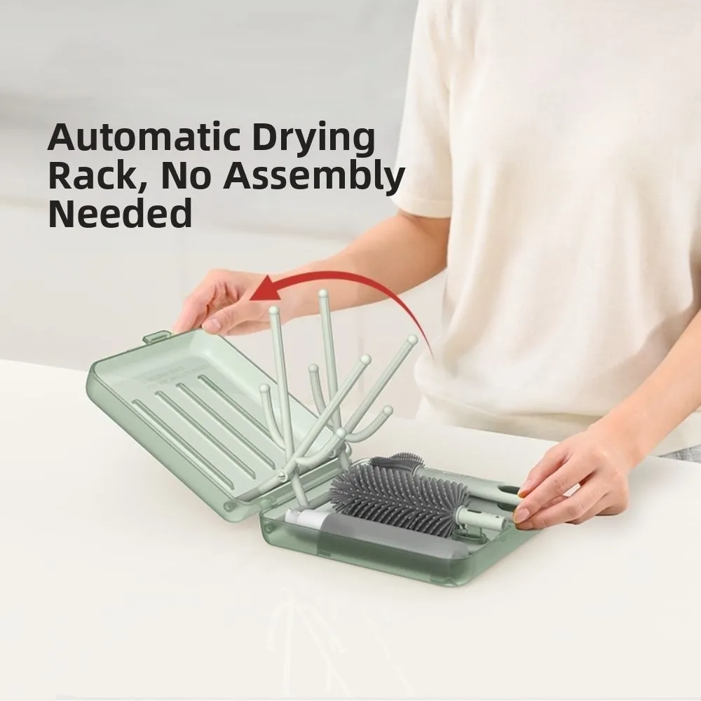 

6 in 1 Set Travel Bottle Brush Compact Design Multi-Functional Bottle Cleaner Kit Travel Size Durable Materia Bottle Drying Rack