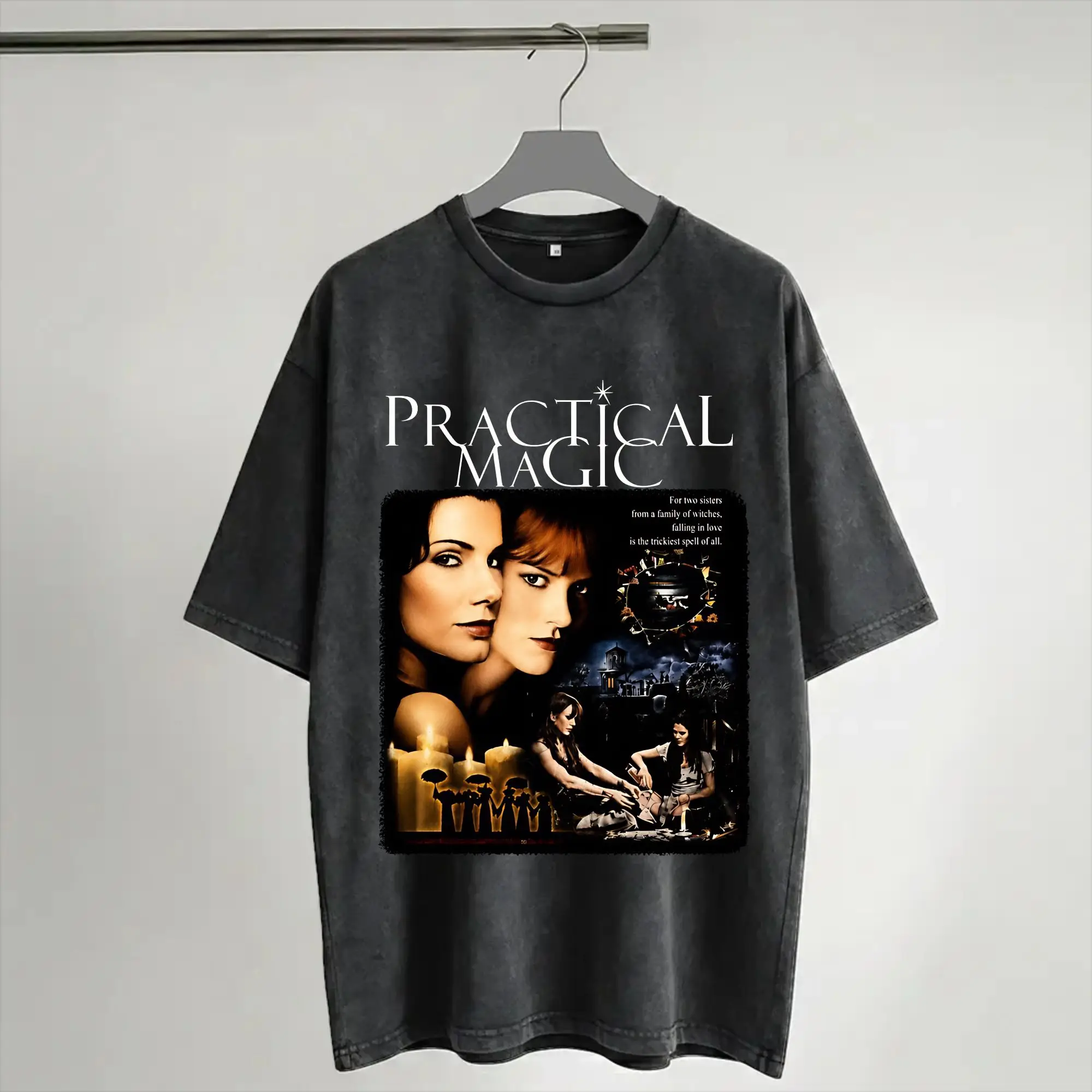Summer Practical Magic Witch Sisters Witchcraft Spellcasting Occult Gothic Washed T Shirts Outfit Harajuku T-Shirt