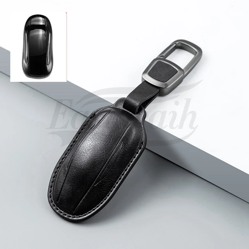 Car Fob Remote Control Leather Key Case Cover Holder Chain For Tesla Model 3 Model S Model Y Model X Key Protective Shell