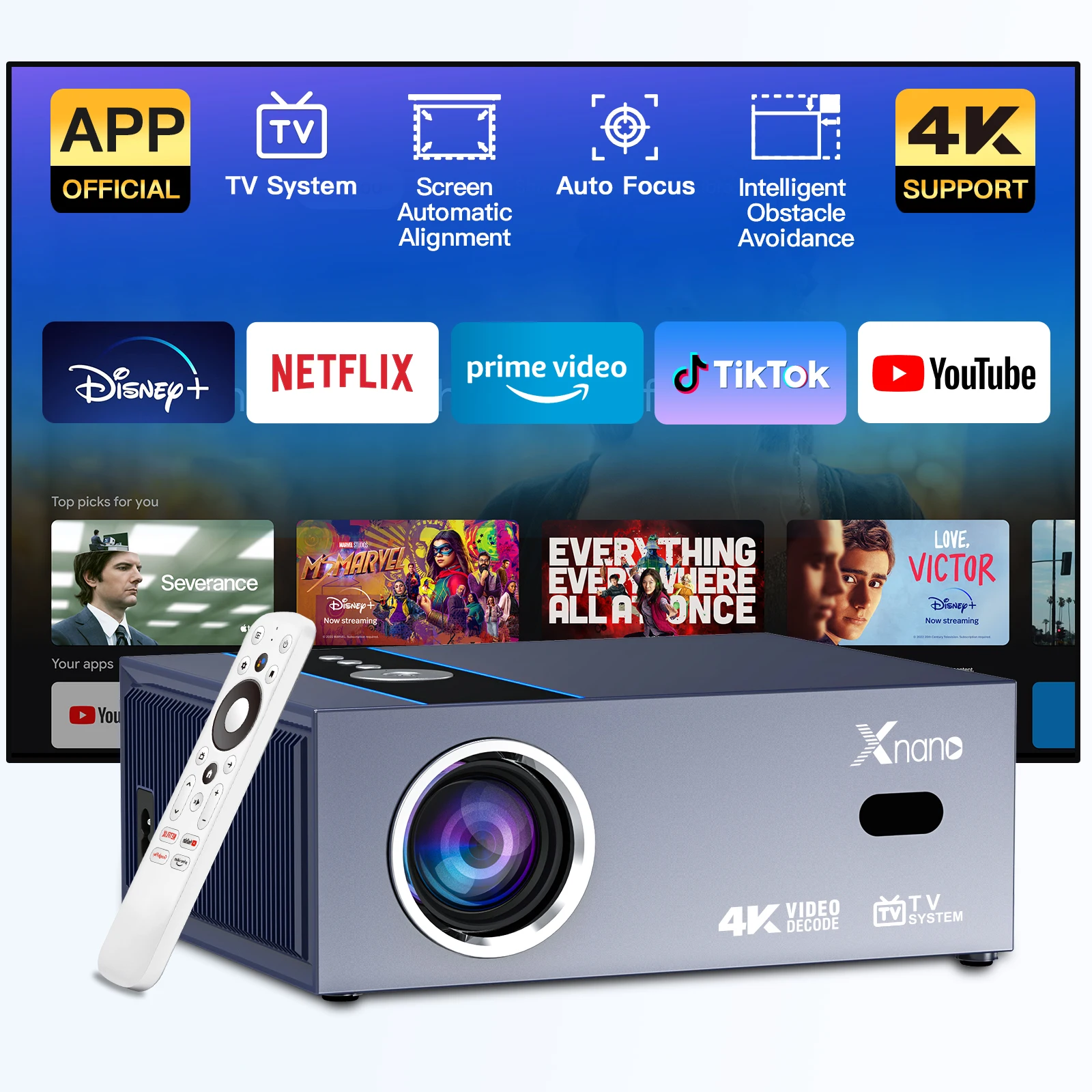 XNANO 4K Full HD Projectors with Google Certified TV Android 13 Home Theater Cinema Outdoor Movie Projectors for Smartphone