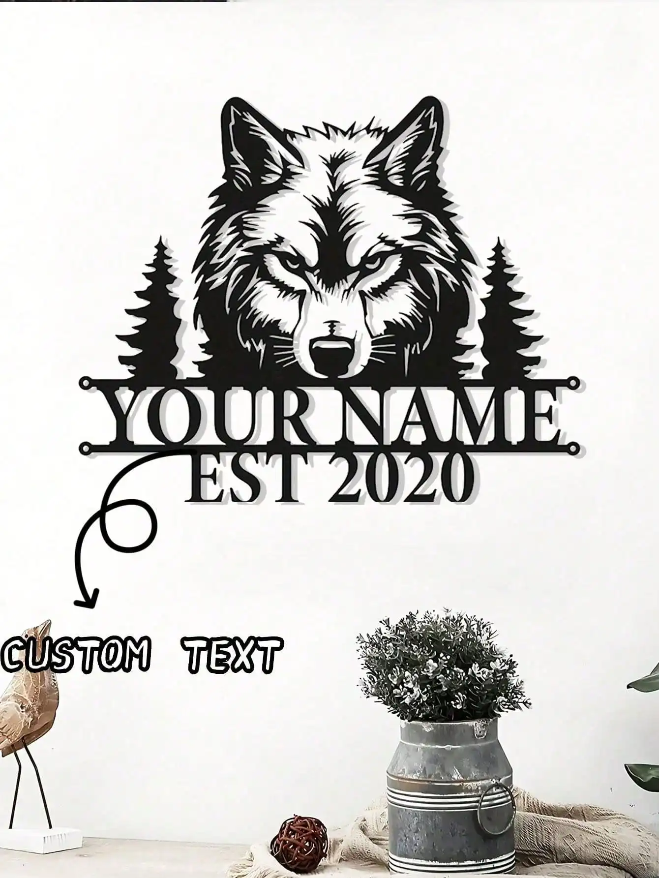 

Custom Wolf Head Metal Wall Art Decor Black For Living Room Home