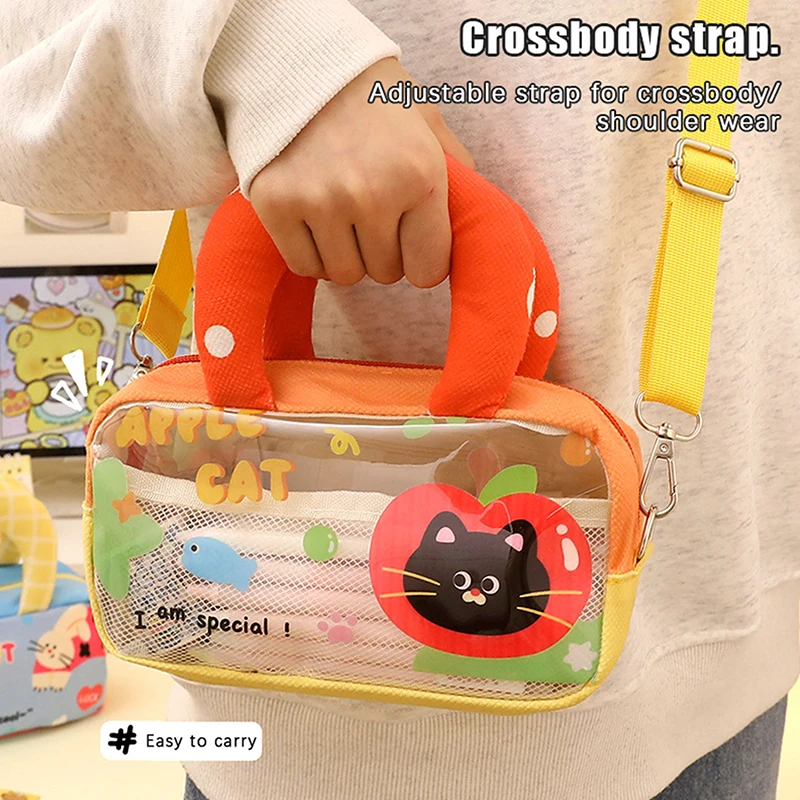 Kawaii Pencil Case Large Capacity Pen Bag With Handle Transparent Stationery Organizer Multifunctional Storage Bag Gifts
