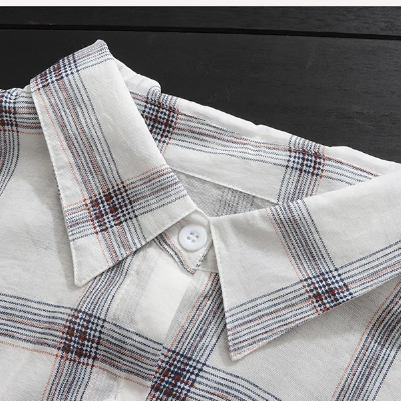 Korean Commuter Plaid Blouses Summer New Loose Sunscreen Clothing Women\'s Polo Neck Button Pockets Long Sleeve Mid-length Shirts