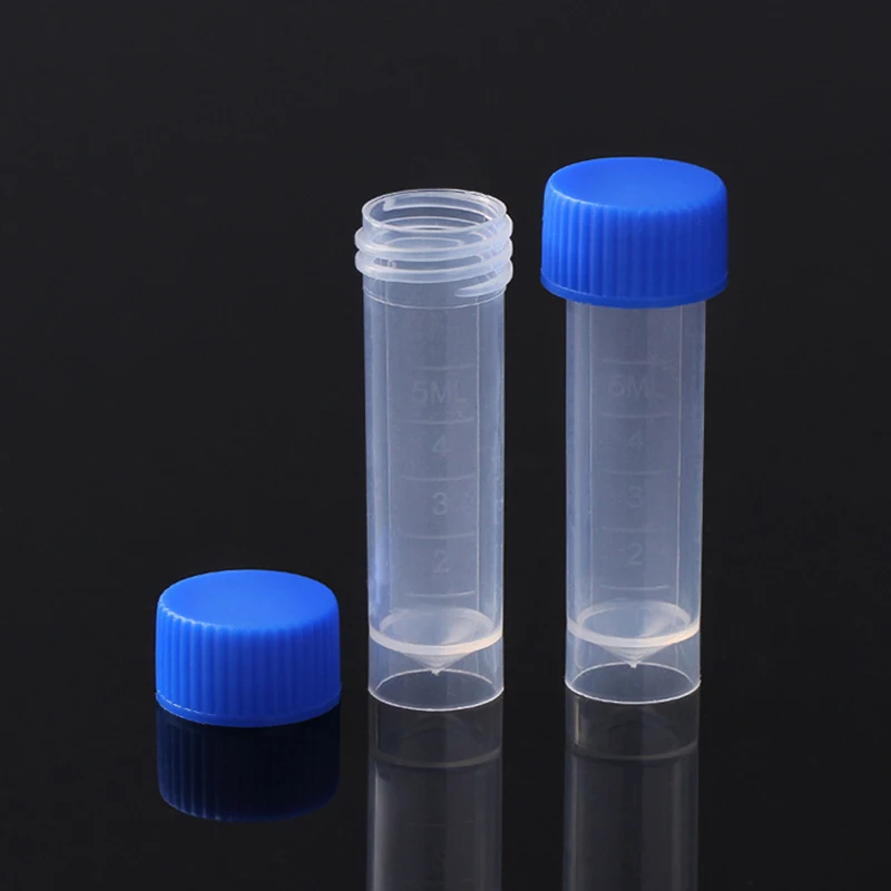 New Laboratory Chemical Plastic Test Tube Vial Sealing Cap Packaging Container Office School Chemicals 10Pieces * 5ML Laboratory