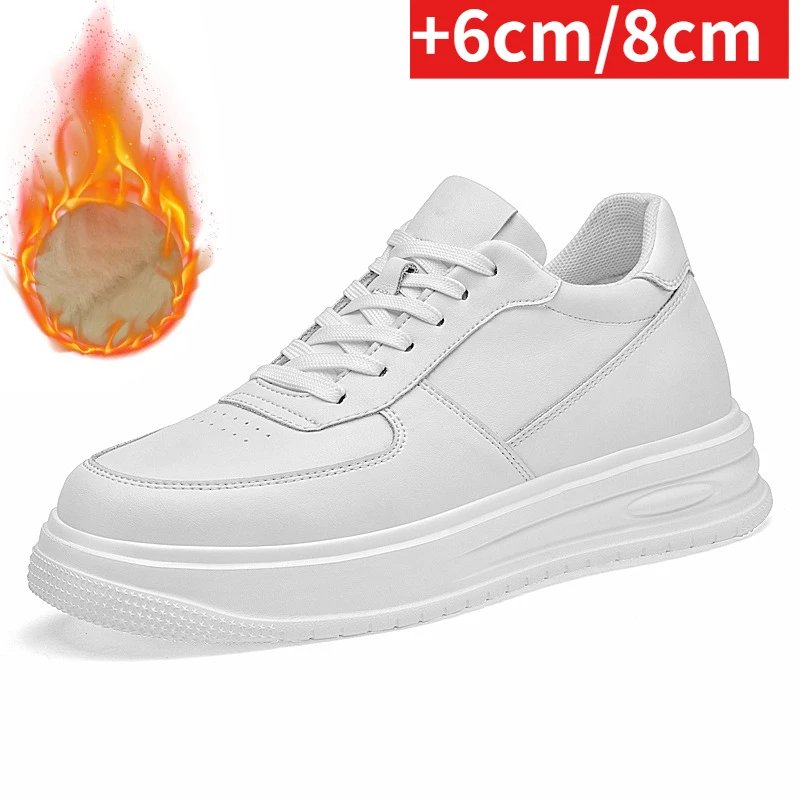 

New Height Increasing Shoes for Men 6/8cm Invisible Elevator Sneakers White Leathe Sport Zapatillas De Hombre Big Size