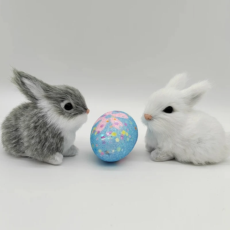 New Simulation Plush Rabbit Toy Rabbit Animal Model Kids Gift Cute Mini Bunny Toy Ornament Figurine Realistic Furry Animal Doll