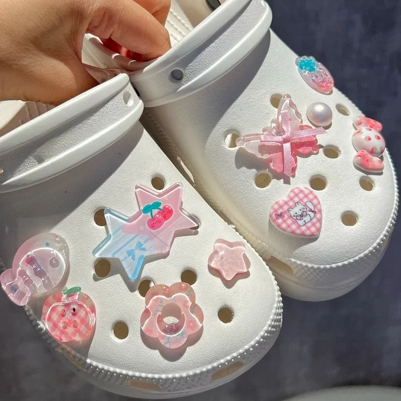 10Pcs Fashion Crystal Pink Girl Heart Pentagram Butterfly Shoes Charms Set Detachable Diy Accessories Xmas Gifts Favors
