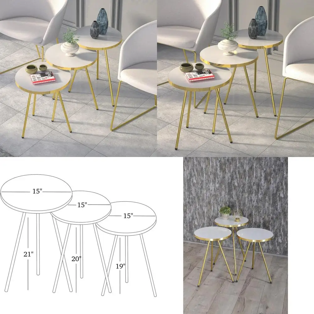 Tavoli impilabili rotondi in 3 pezzi: tavolini impilabili salvaspazio per soggiorni, camere da letto e altro ancora