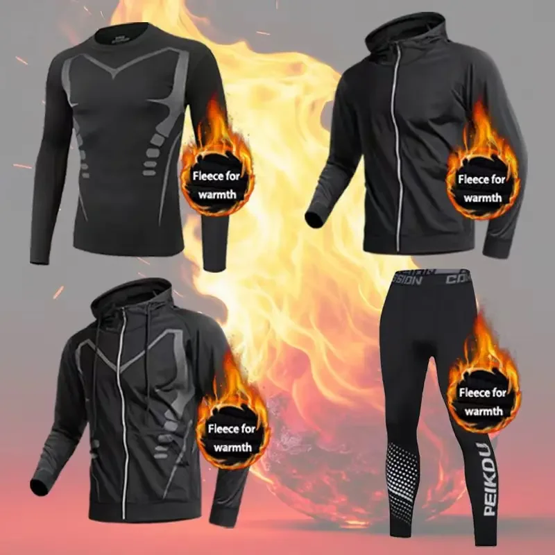 

2025 Sports suit, four-piece warm suit for autumn and winter, warm and close-fitting, comfortable for fitness and running