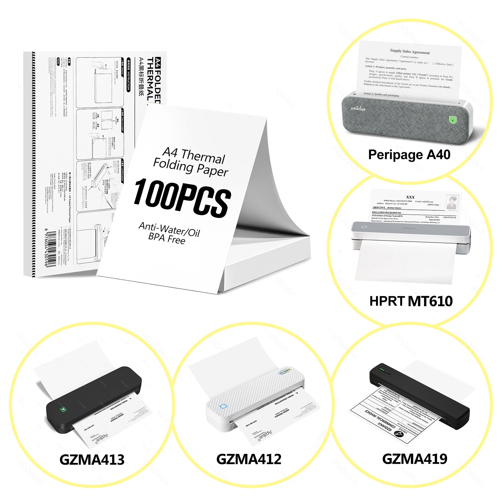 100/200Sheets A4 Portable Thermal Printer Folding Official Thermal Paper 210mm A40 Multipurpose Printing Paper for Office Study