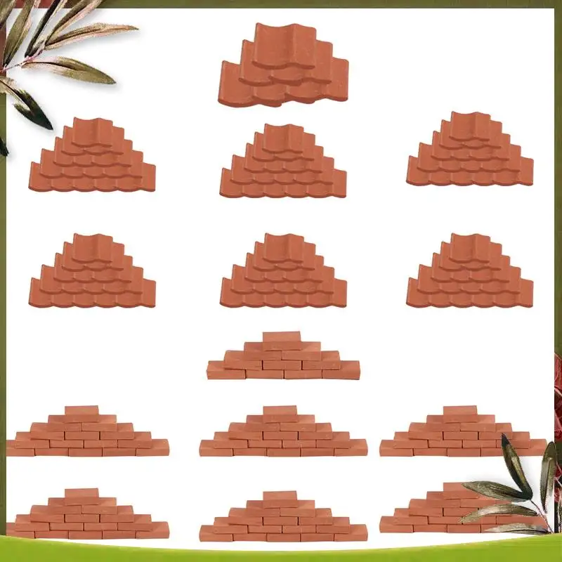 ABOU-200Pcs Mini Bricks&Roof Tiles Model Building Set Fake Red Bricks Landscaping Bricks Dollhouse DIY Garden Accessories