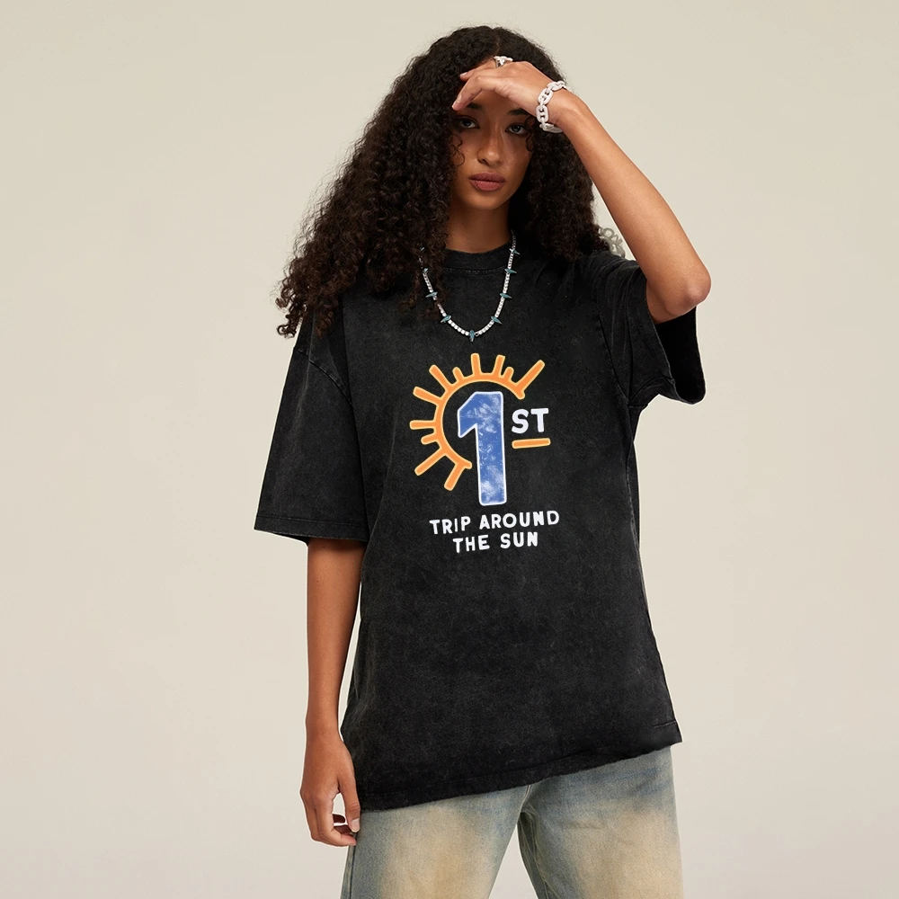 Maglietta Sun Trip Milestone Celebration Stampa Estate Casual Allentata Manica corta Rilassante Unico audace Alla moda Memorable Top in stoffa