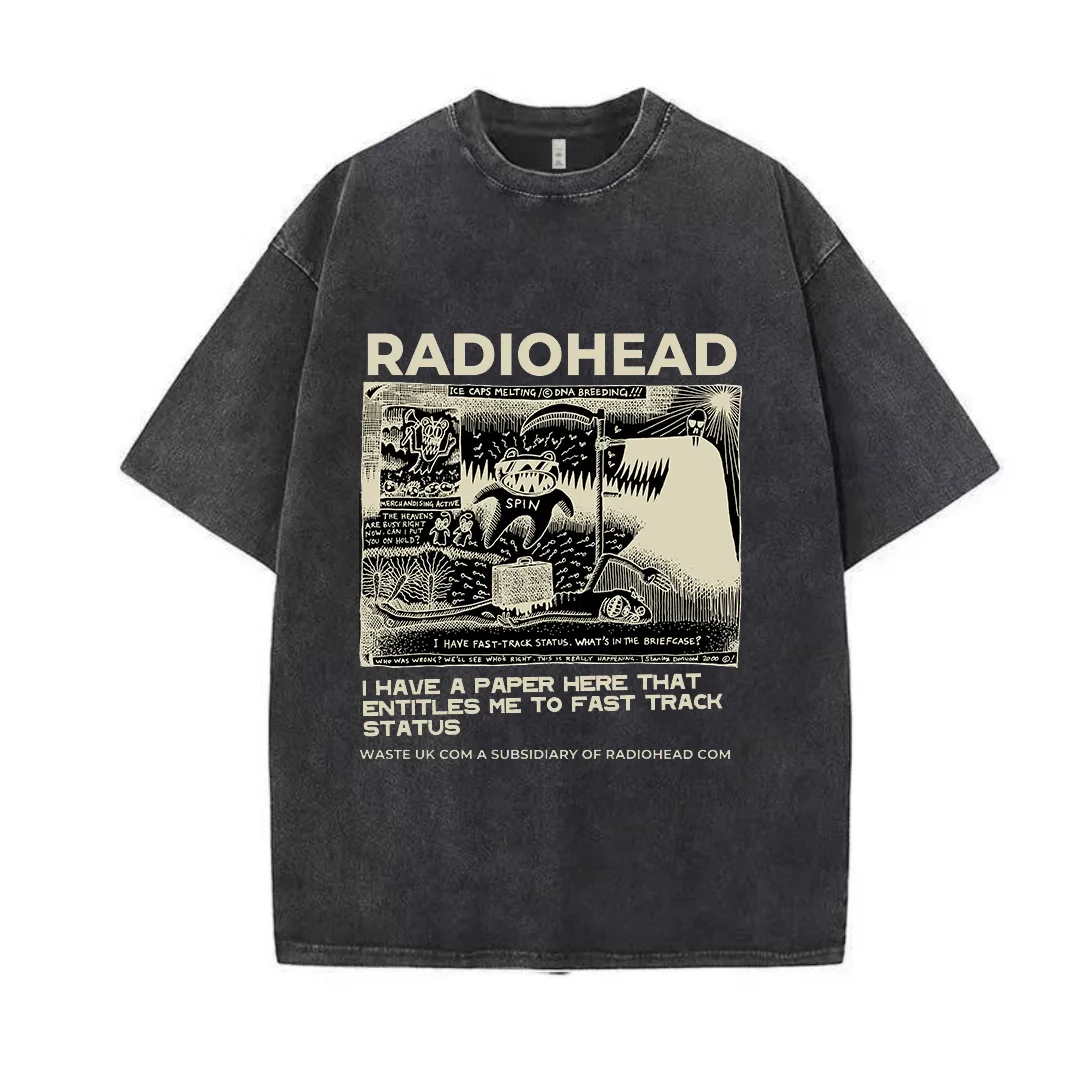 Radiohead T Shirt Men Vintage Classic Tees North America Tour Rock Boy Camisetas Hombre Hip Hop Street Wash Cotton Oversized Top