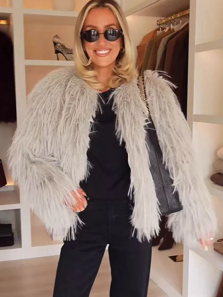 

TFMLN New Winter Women Solid Faux Fur Coat Elegant Fluffy Faux Fur Jacket Top Fashion Warm Thick Short Coats Woman Clothing