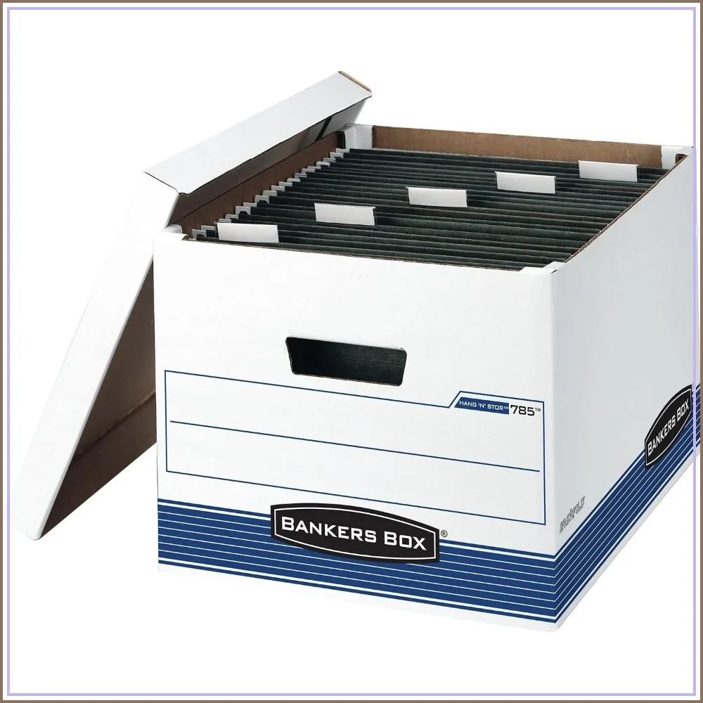 4-Pack Medium-Duty File Boxes for Letter/Legal, FastFold Design with Plastic Channels for Hanging Files