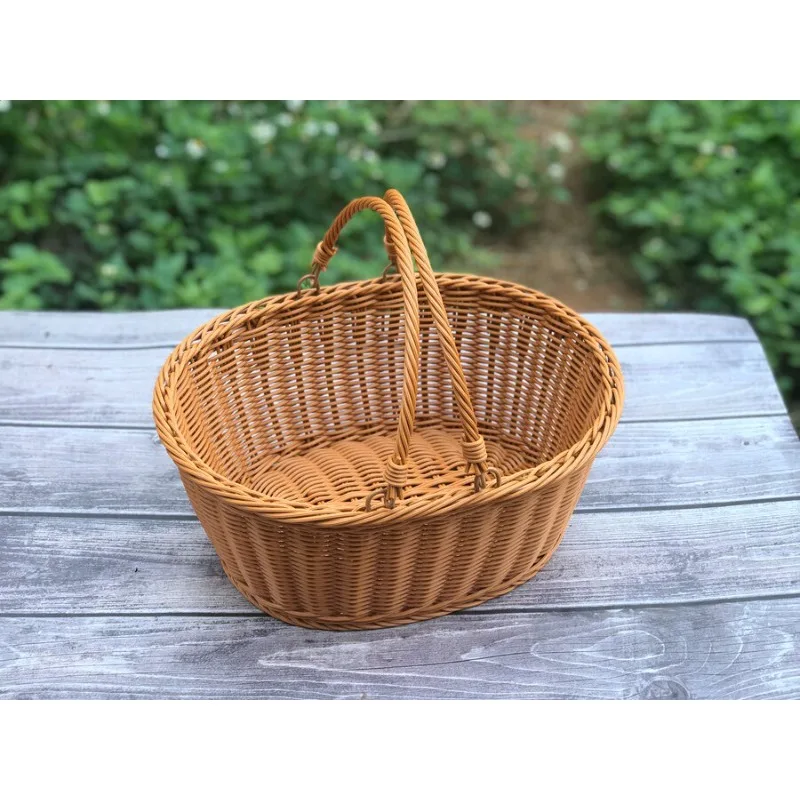 Plastic Oval Shopping Basket Supermarket Store Purchasing Blue Fruit Snacks Convenience Store