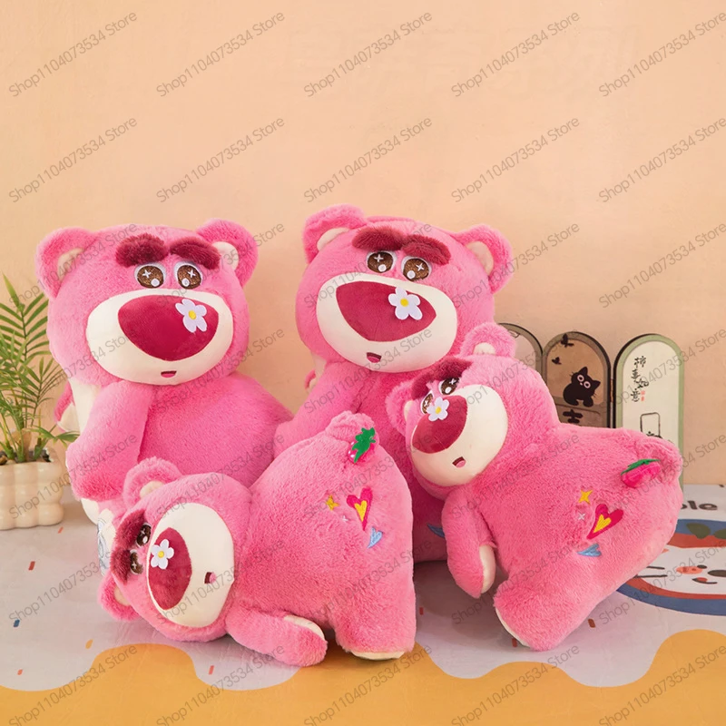 

Kawaii Lotso Stuffed Doll Strawberry Bear Plush Toy with Tilted Head and Cute Butt Design Anime for Adults Kids Birthday Gift