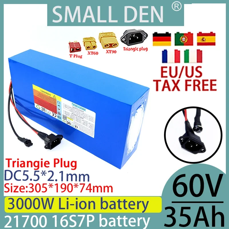 60V 35ah 21700 16S7P lithium-ion battery pack 1000-3000W bicycle off-road vehicle backup battery, with 50A BMS+2A 3A 5A charger