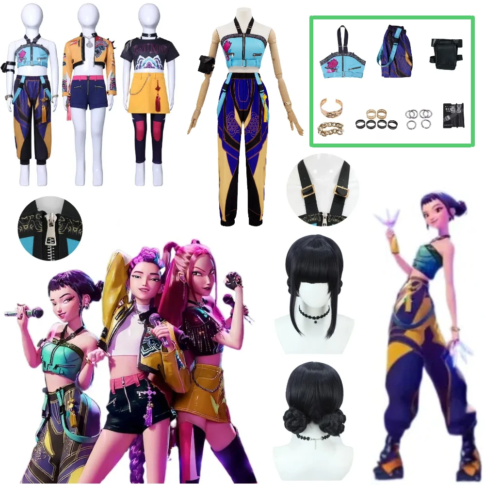 

Anime KPop Demon Hunter Superstar Zoe Adult Cosplay Costume Zoe Wig Full Set Girl Group Suit Women Halloween Adult Costumes