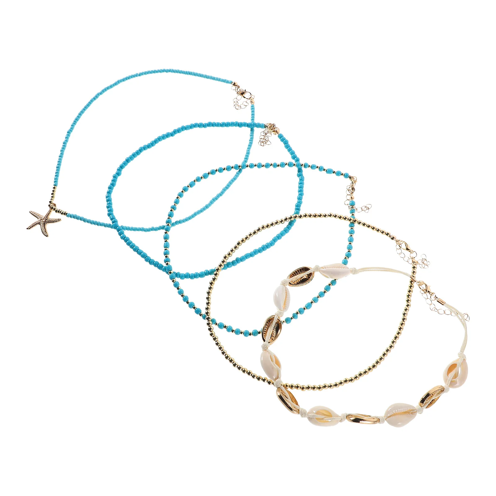 

5Pcs Bohemian Style Necklace Set Layered Seashell Beads Jewelry for Women Coastal Summer Casual Outfit Accessory