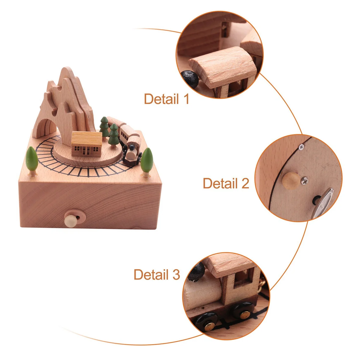 Wooden Musical Box Featuring Mountain Tunnel With Small Moving Magnetic Train Plays