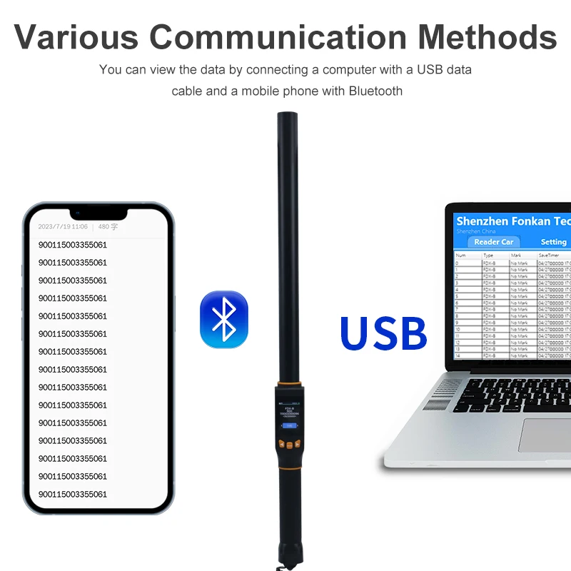 134.2Khz FDX-B HDX Animal Chip Reader USB2.0 and BT4.2 Animal Ear Tag Tracking Scanner Provide PC Software