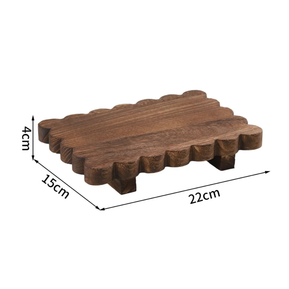Scalloped Wooden Tray Stand for Home Decor For Soap Candles Perfume Plants Farmhouse Style 22x15x4cm Dimensions