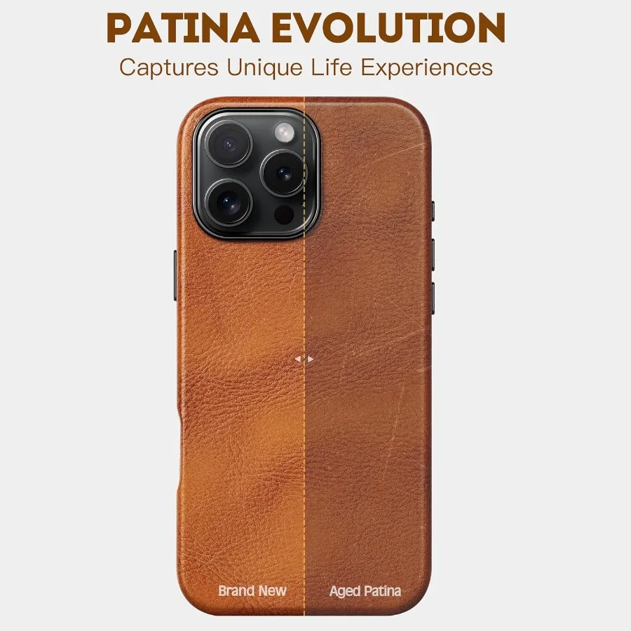 Кожаный чехол премиум-класса с масляным воском и верхним зерном для iPhone 16 Pro 6,3 дюйма, совместимый с MagSafe, прочными металлическими кнопками и Precisio